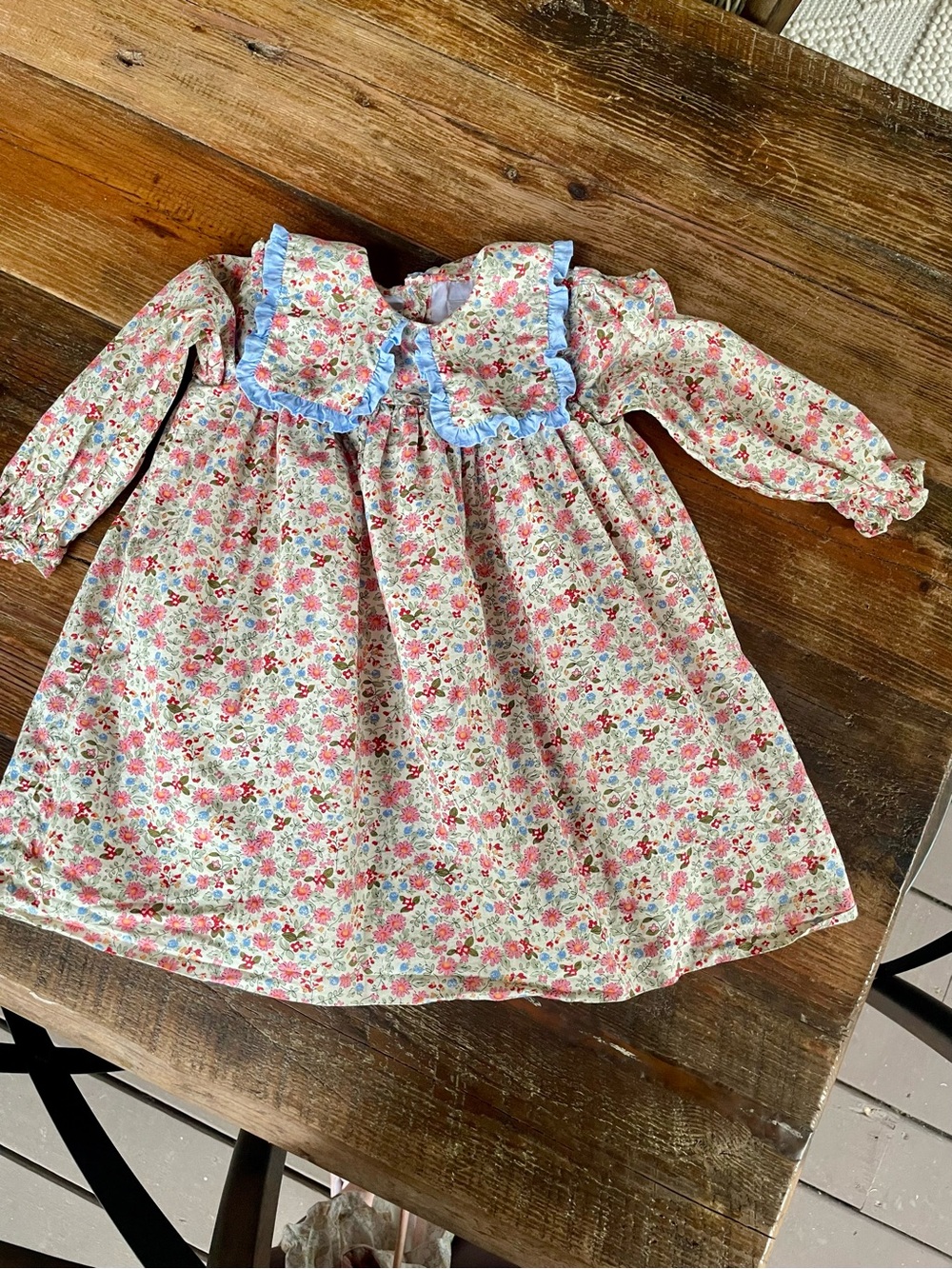 3T Floral Long-Sleeve Cecil and Lou Dress with Blue Ruffle Collar, gently used